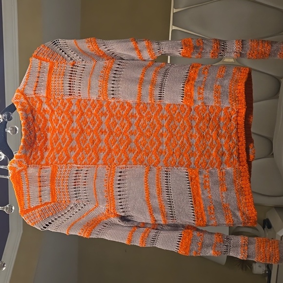 Free People Vibrant Orange and Beige Knit Cardigan - Picture 5 of 14